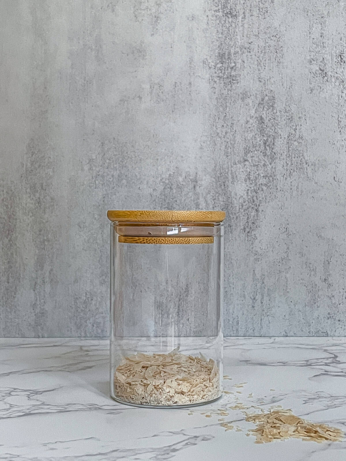 Dehydrated sourdough starter in an airtight jar.