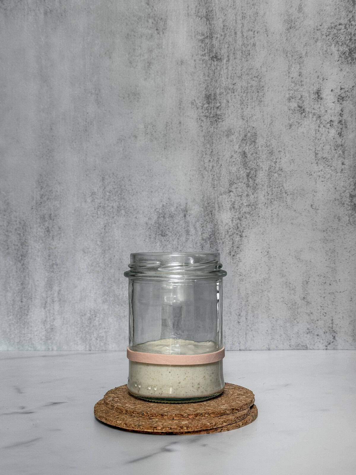 Starter ingredients blended in a jar (front view).