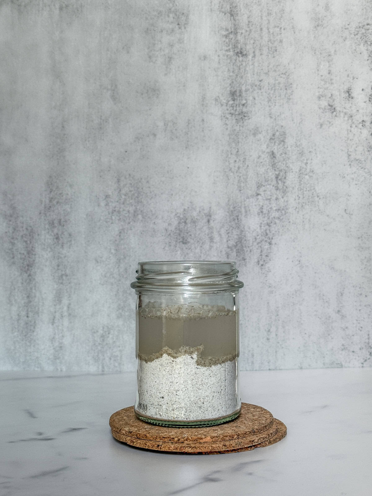 Starter ingredients in a jar, not mixed yet.