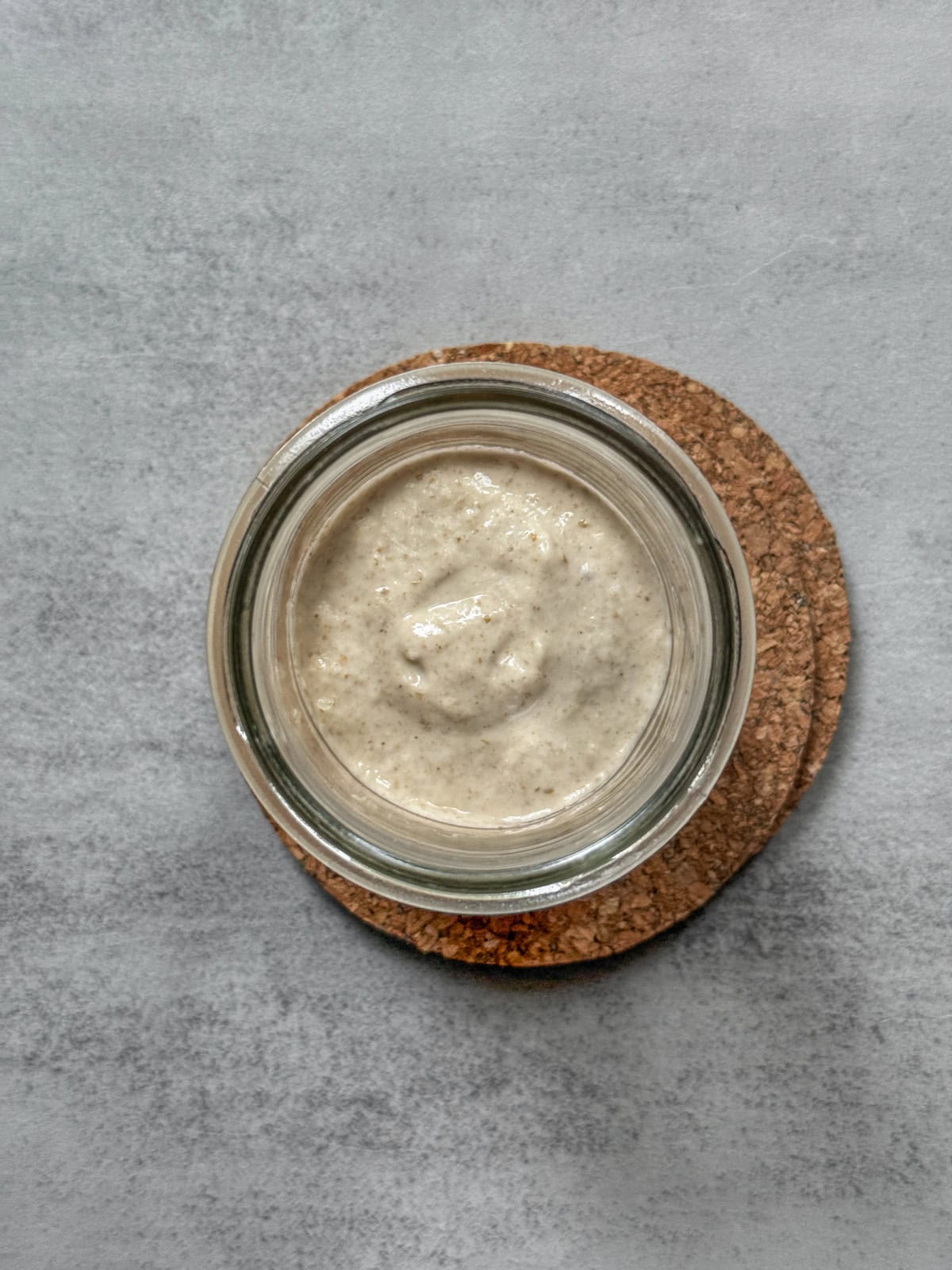 Starter mixture in a jar (overhead view).