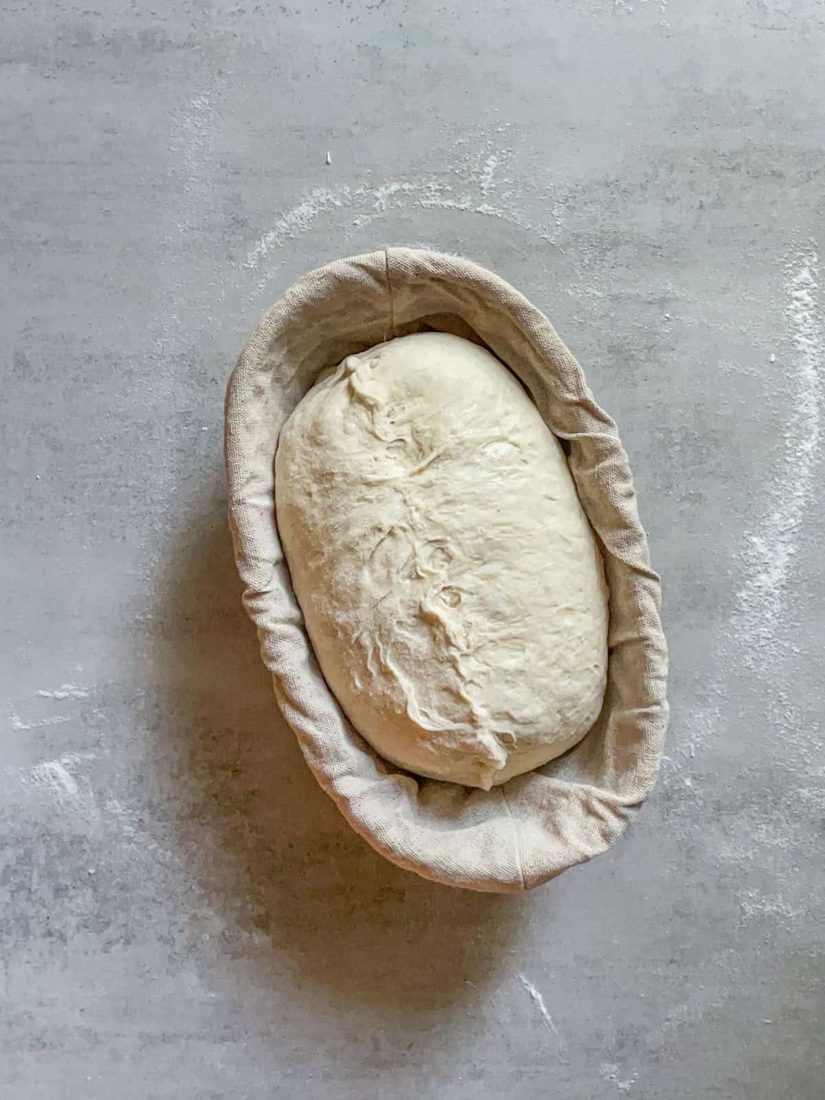 Sourdough in a banneton during countertop proofing.