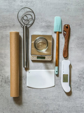 Sourdough tools on a table.