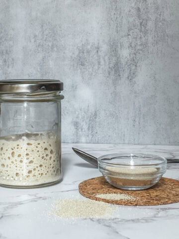 Sourdough starter versus commercial yeast for baking.