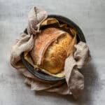 Loaf made with cold bake sourdough method in roaster.