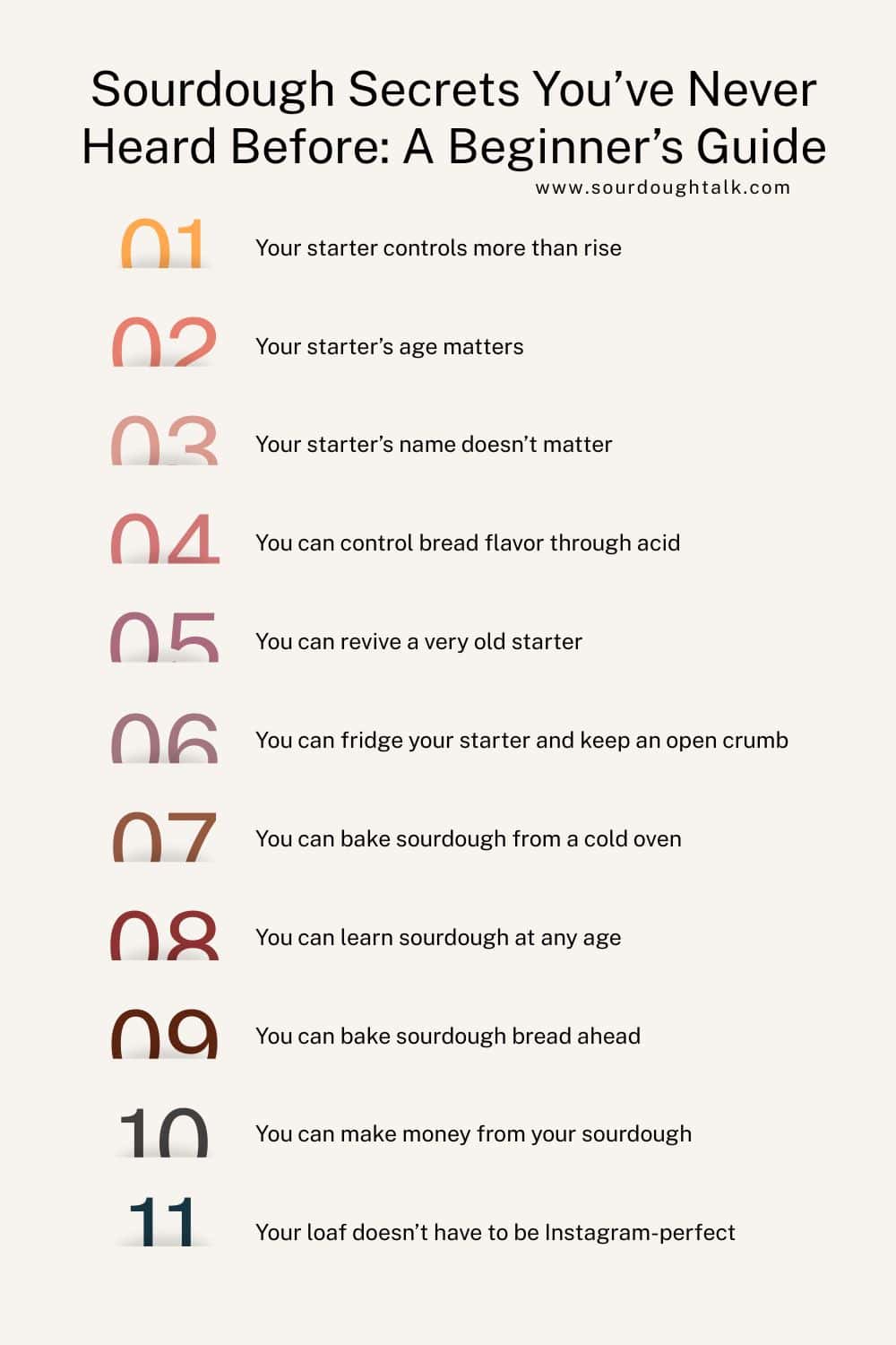 Infographic showing sourdough secrets for beginners.