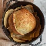 Unloaf sourdough bread in a Dutch oven.
