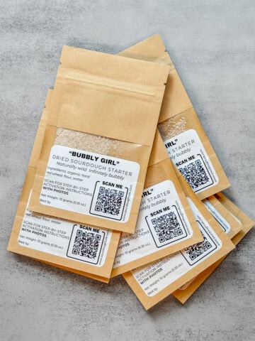 Kraft paper bags of dried sourdough starter.